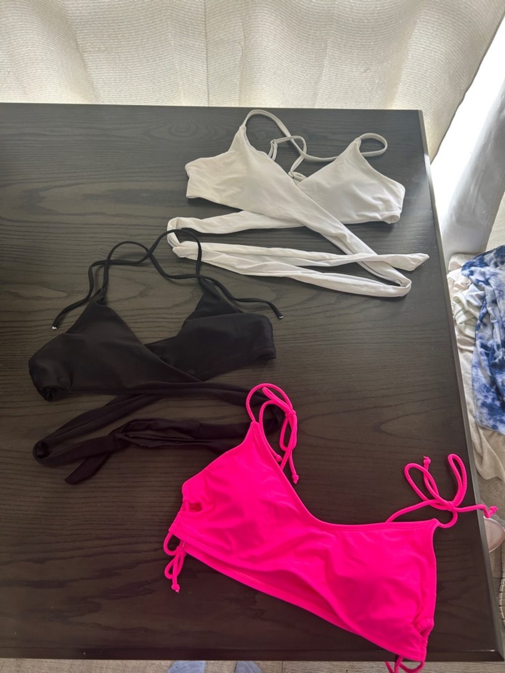 Women’s Tie-Back Swim Top — White, Black & Hot Pink